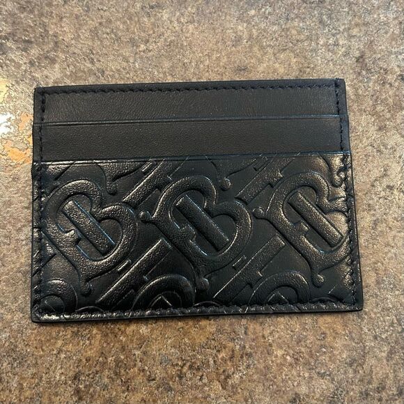NWOT BURBERRY Card Case Black Leather - Picture 1 of 10